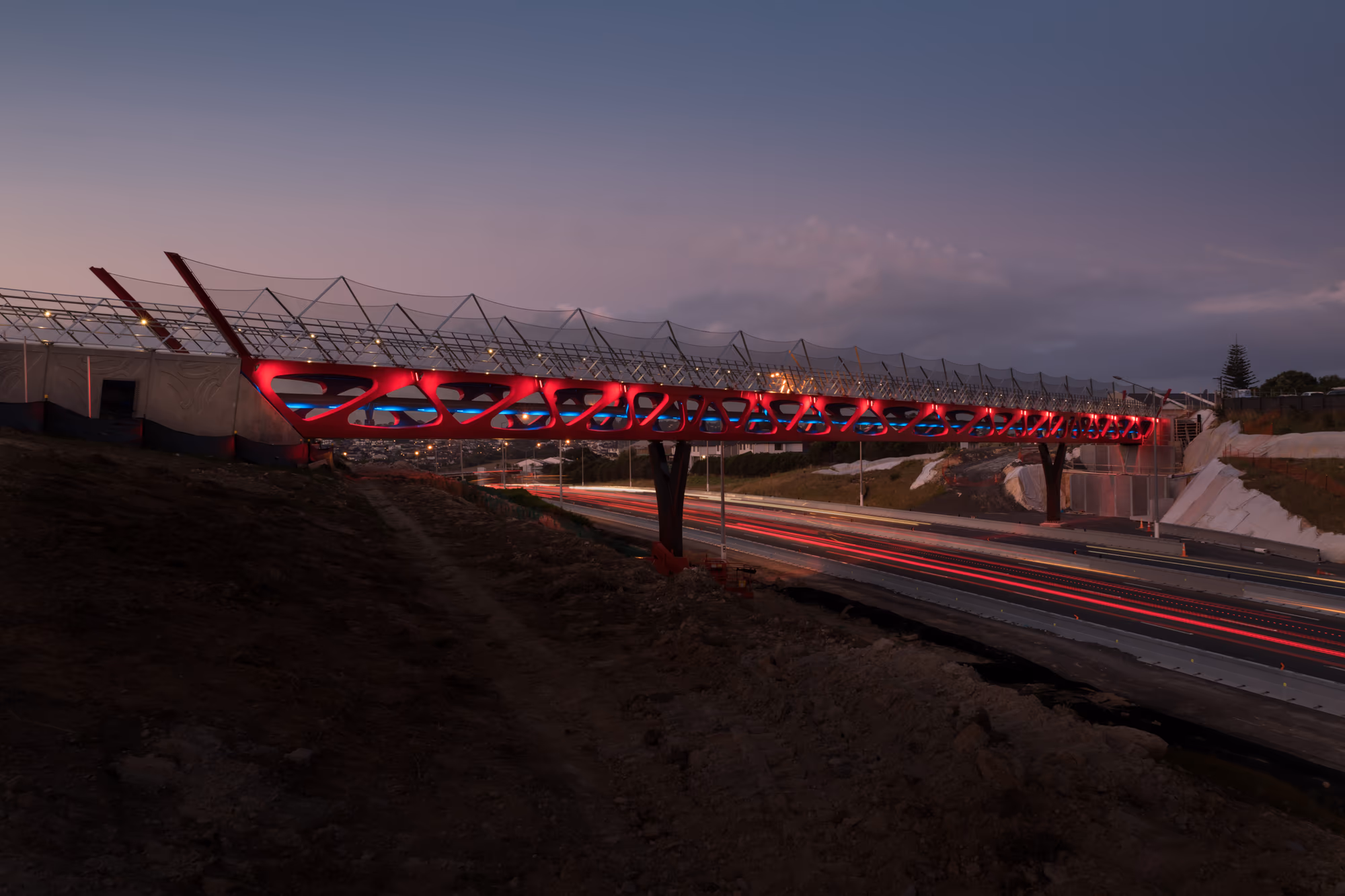 Tirohanga Whanui Bridge dusk view looking northeast